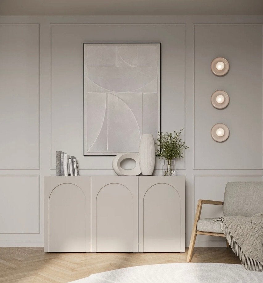 Beige Dressior met Bogen - Lade/Planken Kast, Ophalen, Overige materialen, 100 tot 150 cm, Zo goed als nieuw