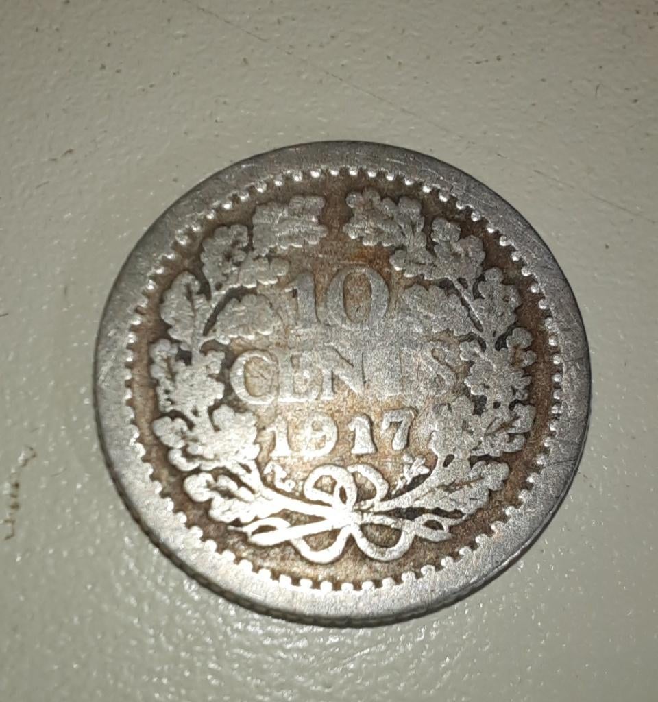 munt 10 cent wilhelmina uit 1917, Postzegels en Munten, Munten | Nederland, Ophalen of Verzenden, Koningin Wilhelmina, 10 cent