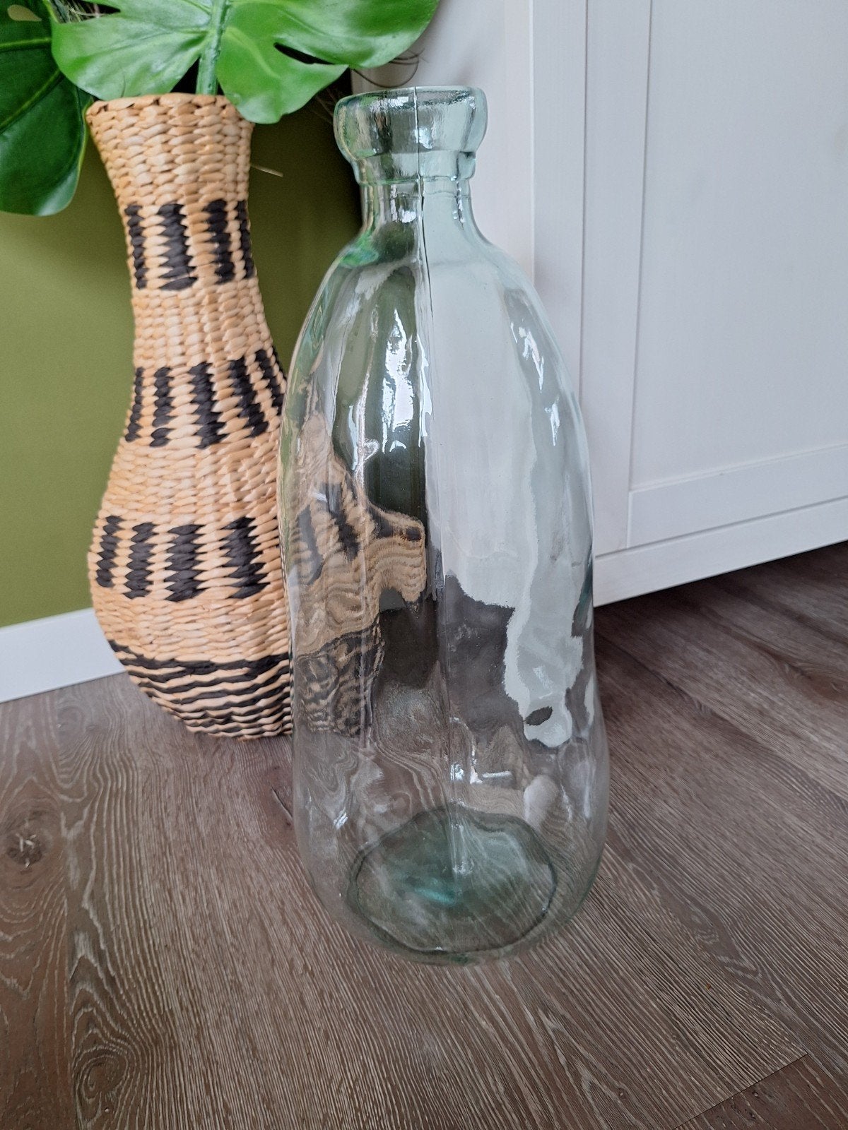 grote transparante fles vaas dik glas 50 cm hoog, Huis en Inrichting, Ophalen, Glas