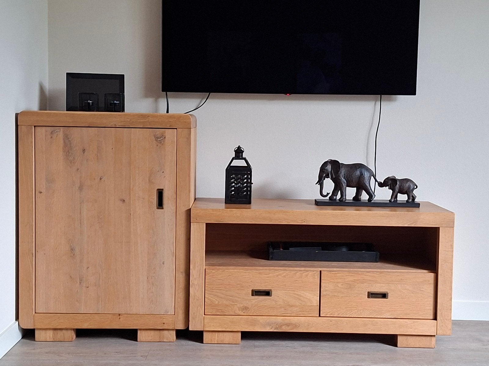 Eikenhouten blankeiken TV-meubel en kastje, dressoir, Ophalen, Gebruikt, 100 tot 150 cm, 150 tot 200 cm