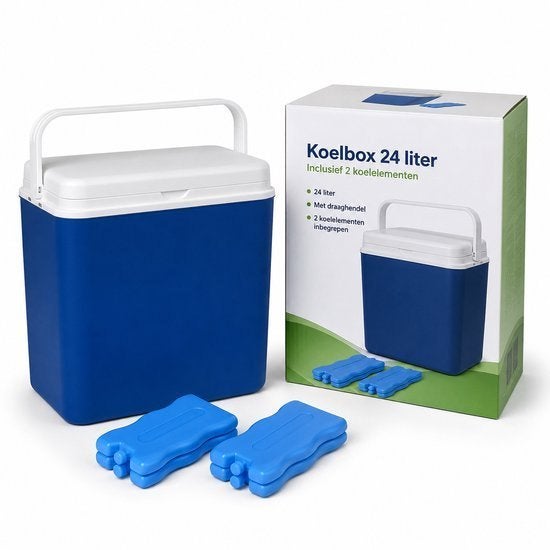 Koelbox 24 liter met 2 koelelementen - blauw/wit, Ophalen of Verzenden, Nieuw, Koelbox, Koelelement