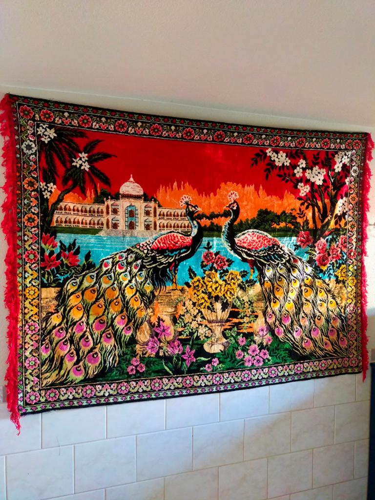XXXL Vintage Wandkleed met Pauwen en Paleis, 100 tot 150 cm, Ophalen of Verzenden, 200 cm of meer, Vintage, Oosters, Exotisch