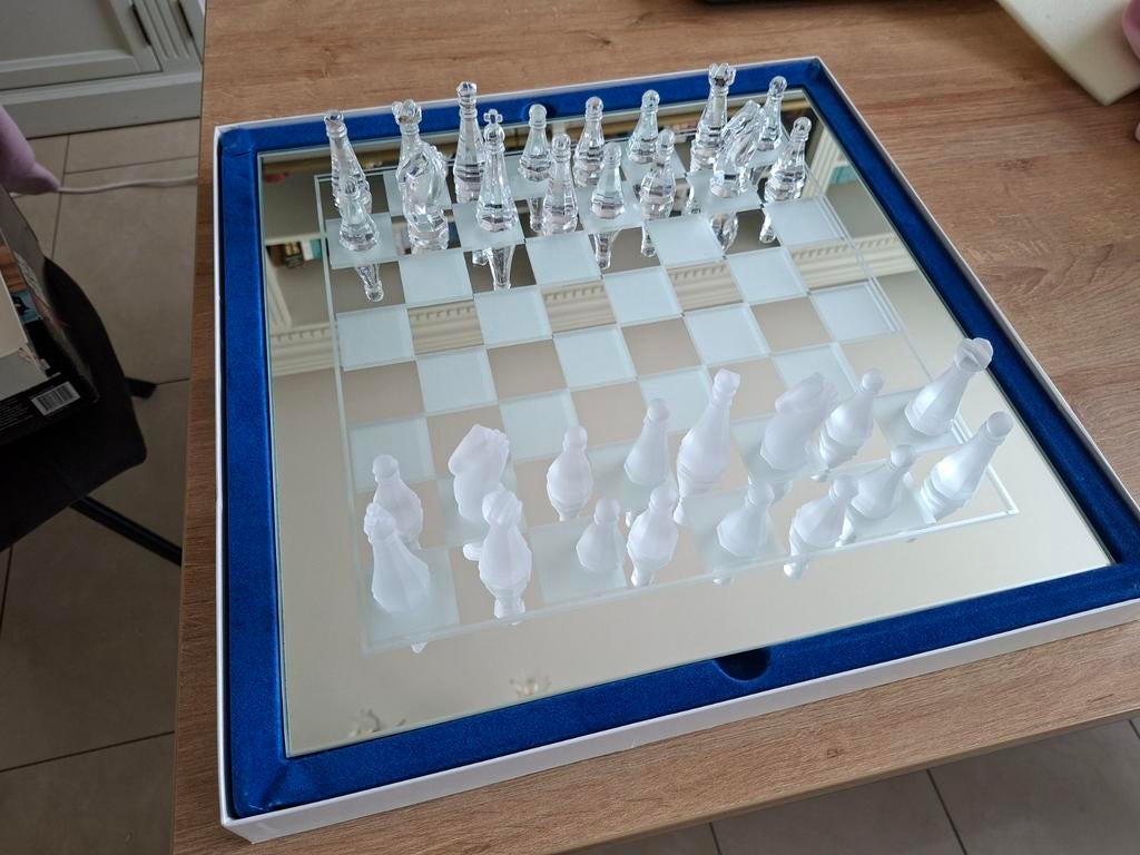 Vintage glazen schaakspel compleet, Ophalen of Verzenden