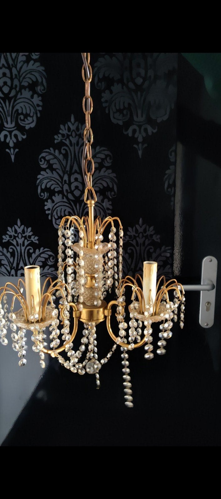 Kroonluchter met 3 armen en bleikristal, Ophalen, Gebruikt, Glas, Klassiek, Kristal