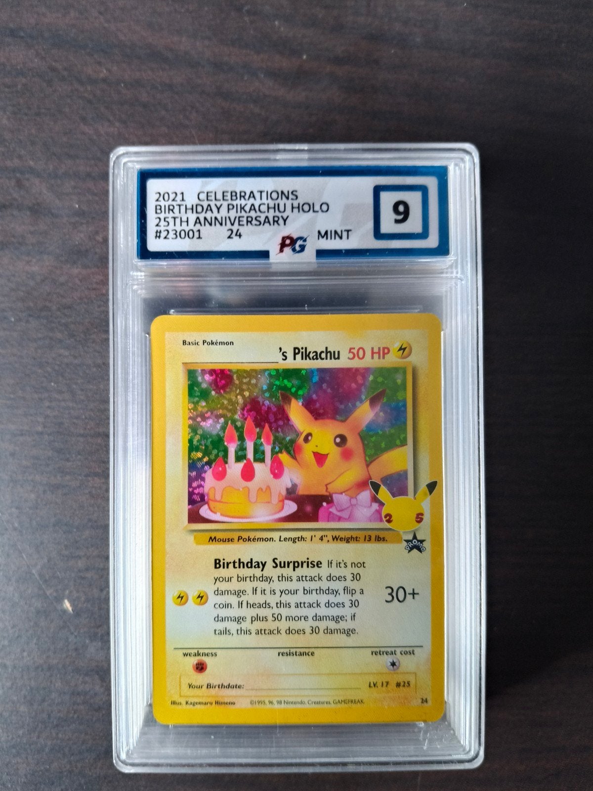 Pokémon Celebrations Birthday Pikachu Holo PG Mint 9, Ophalen of Verzenden, Zo goed als nieuw, Losse kaart, Foil