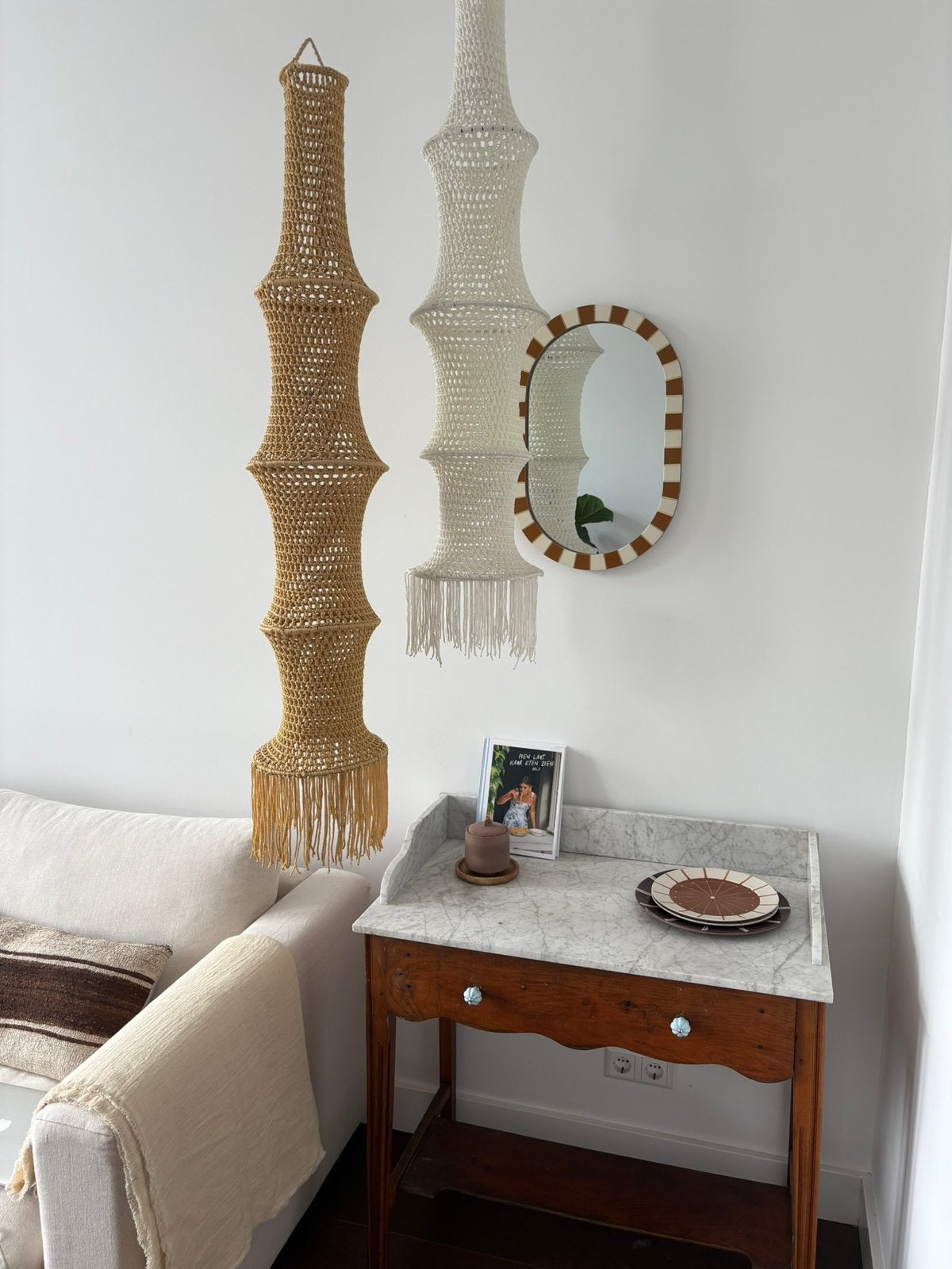 2 Bohemian ibiza gehaakte lampen, Ophalen of Verzenden, Zo goed als nieuw, Minder dan 45 cm