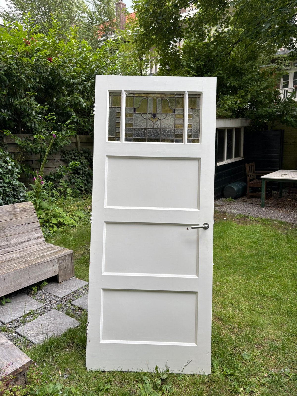 Prachtige jaren 30 deur glas in lood, Doe-het-zelf en Verbouw, Deuren en Horren, Binnendeur, Ophalen of Verzenden, 200 tot 215 cm