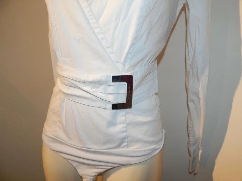 Elisabetta Franchi witte body blouse band met merk gesp, Wit, Maat 36 (S), Gedragen, Elisabetta Franchi