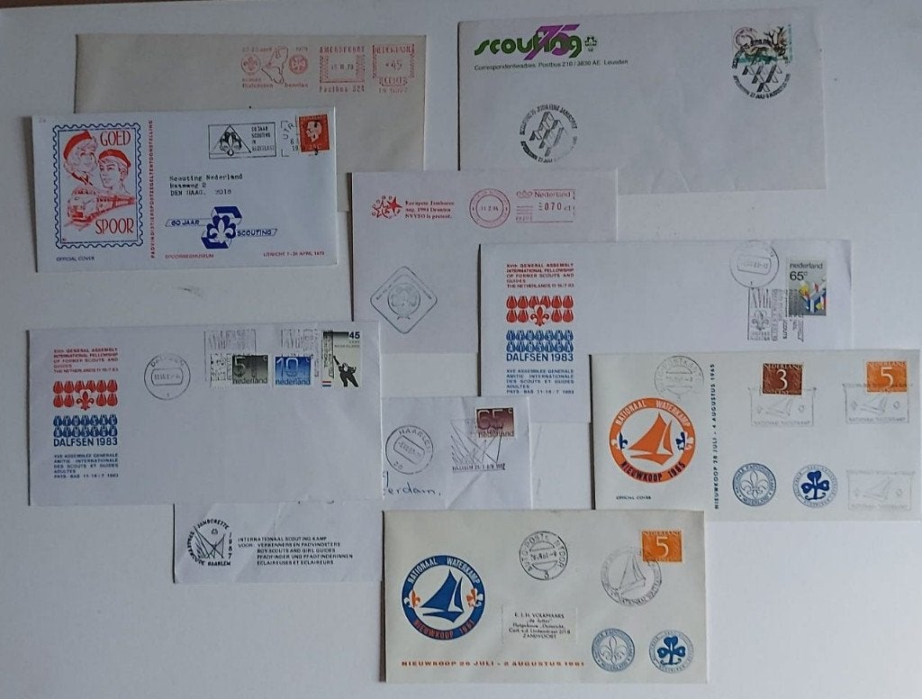 scouting 9 Nederlandse scouting poststukken met stempels, Ophalen of Verzenden, Overige typen