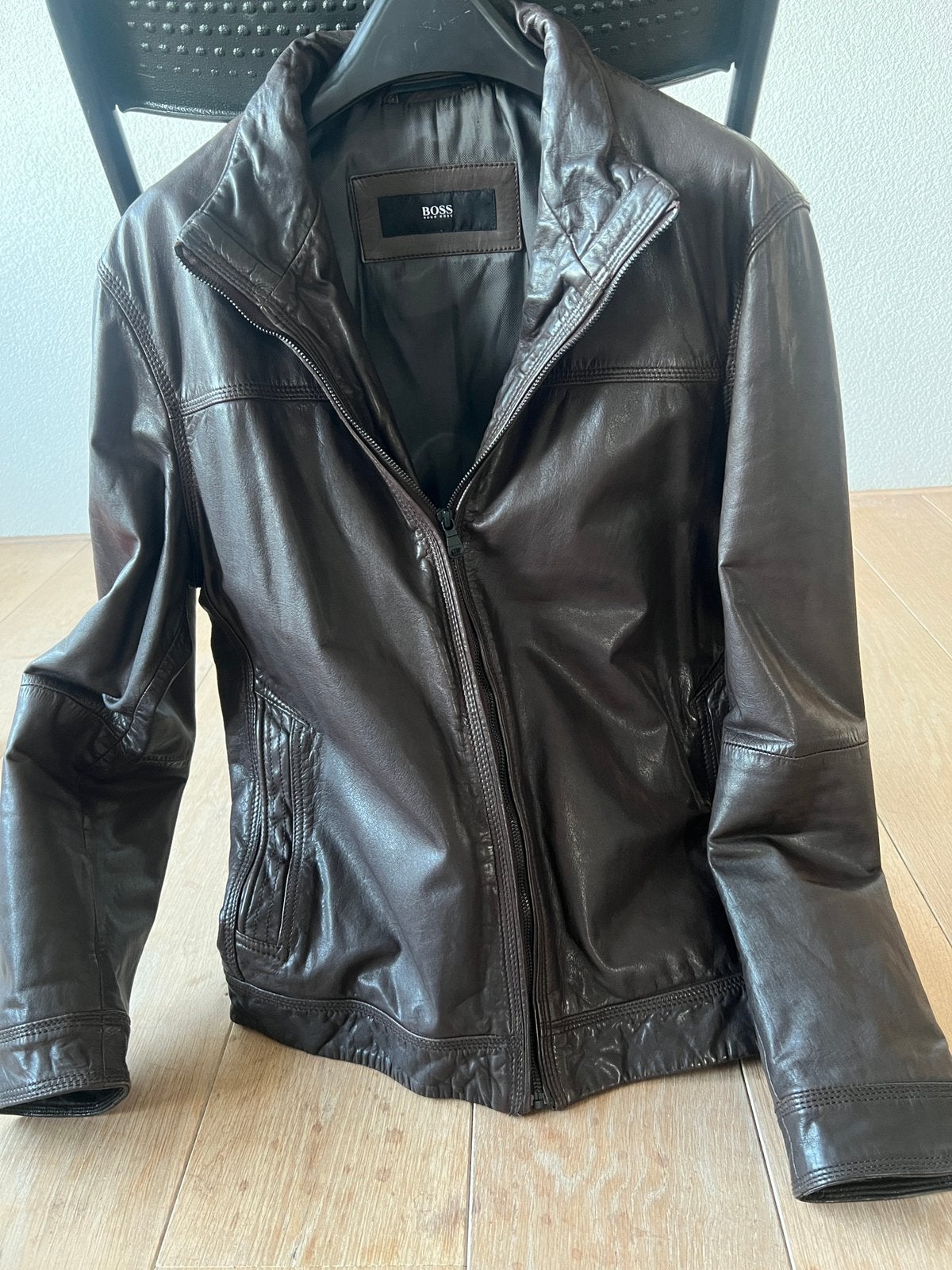 Leren jas van Boss, zo goed als nieuw, nooit gedragen., Kleding | Heren, Ophalen of Verzenden, Zo goed als nieuw, Zwart
