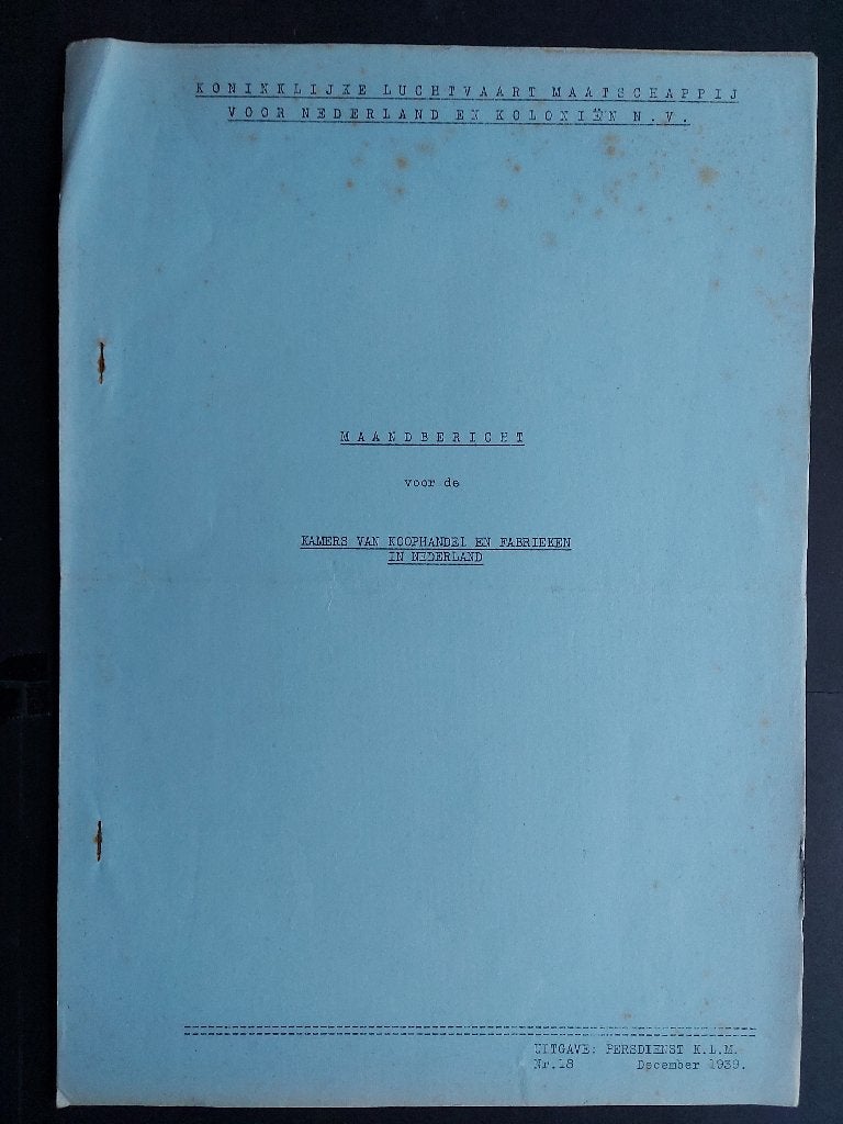 KLM maand bericht uit december 1939 (K931), Ophalen of Verzenden, Gebruikt, Boek of Tijdschrift
