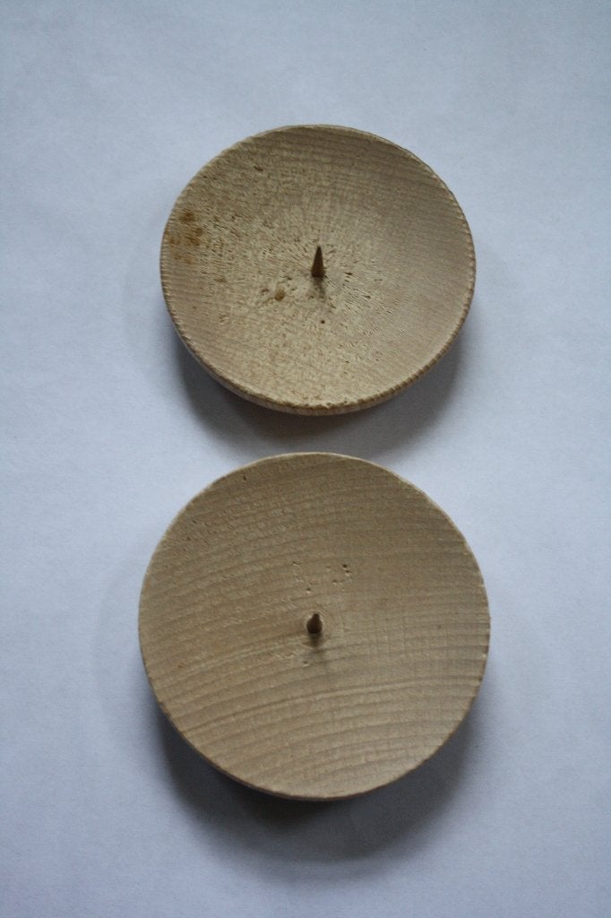 Houten kandelaars 2 stuks met pin plat 9 cm, Ophalen of Verzenden, Nieuw, Hout, Knutselmateriaal