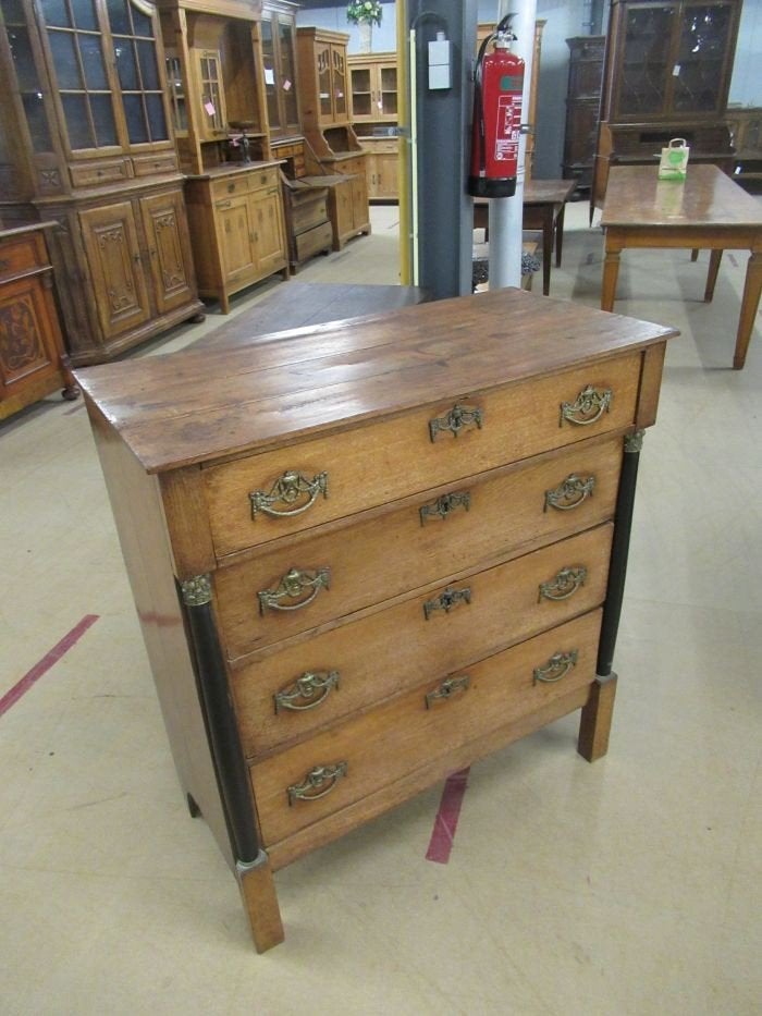 Oer 11154 antieke eiken Hollandse Empire commode met 4 laden, Ophalen