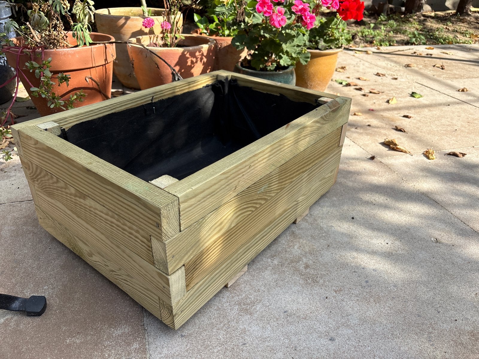 Houten bloembak met binnenvoering, Tuin en Terras, Balkon, Ophalen of Verzenden, Zo goed als nieuw, 60 tot 100 cm