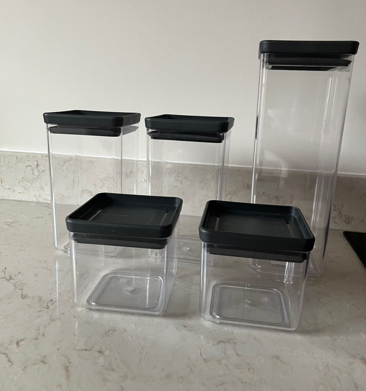Brabantia stapelbare voorraadbussen set (5 stuks), Kunststof, Ophalen of Verzenden, Zo goed als nieuw, Brabantia