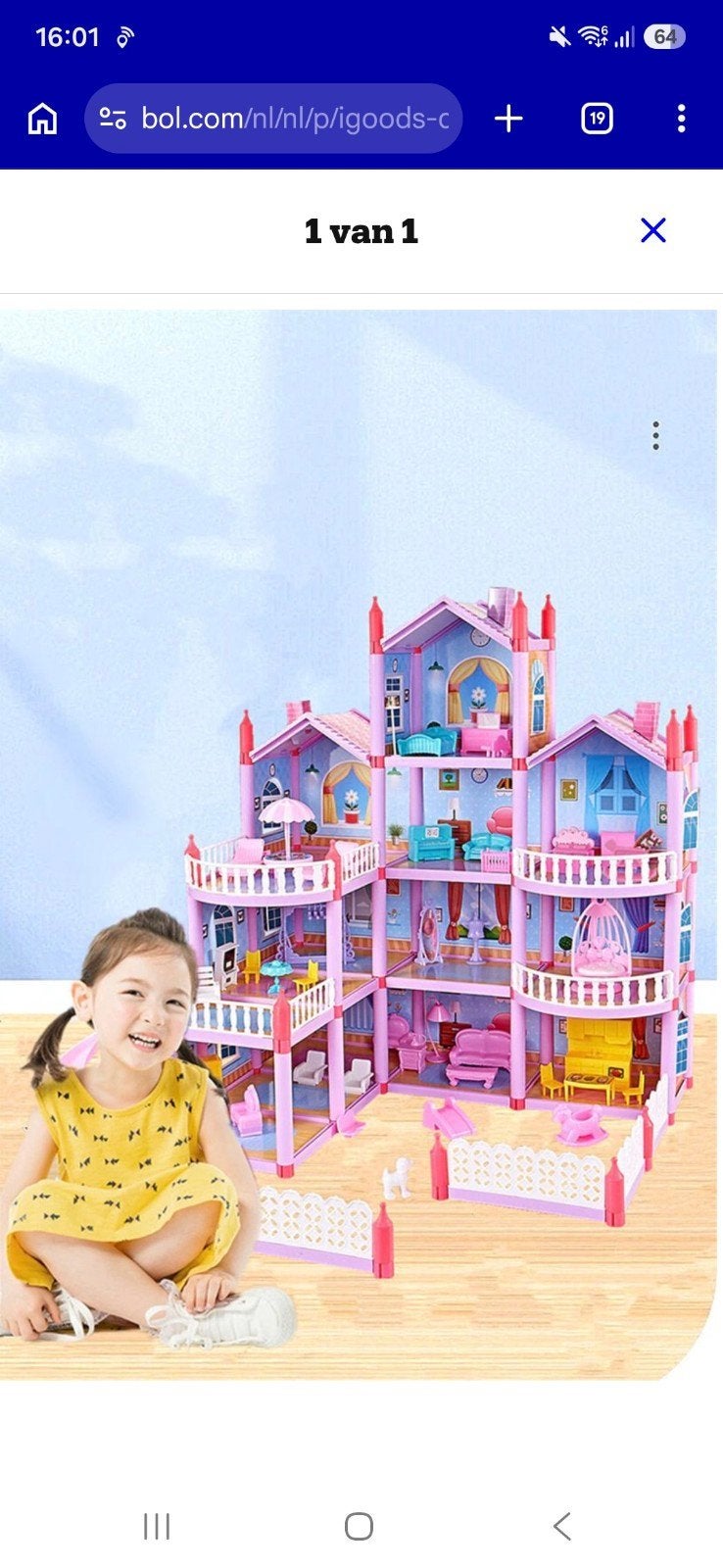 Groot Roze Poppenhuis met Meubels en Poppen, Ophalen, Zo goed als nieuw, Poppenhuis