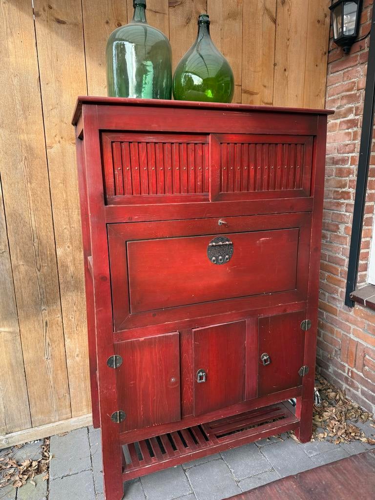 Rode Chinese kast met bureaufunctie, Huis en Inrichting, Ophalen, Gebruikt