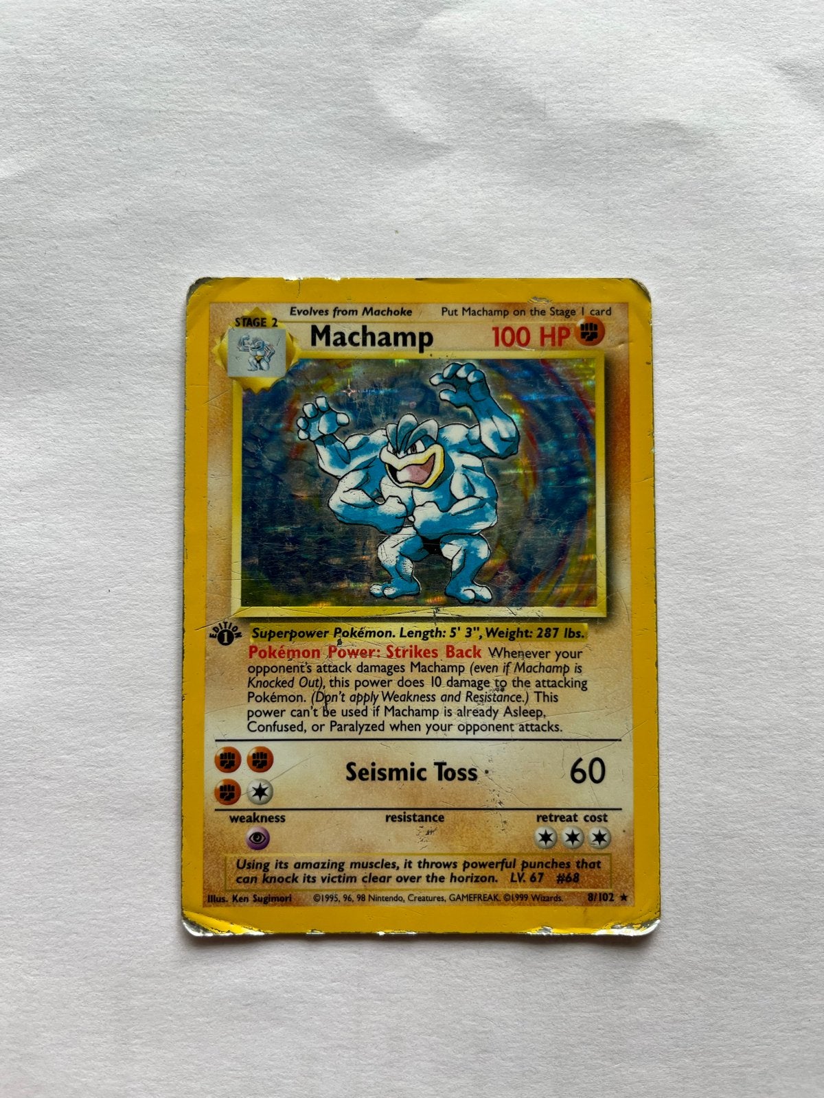 Pokémon Machamp 8/102 Holografische Kaart (1999), Ophalen of Verzenden, Gebruikt, Losse kaart