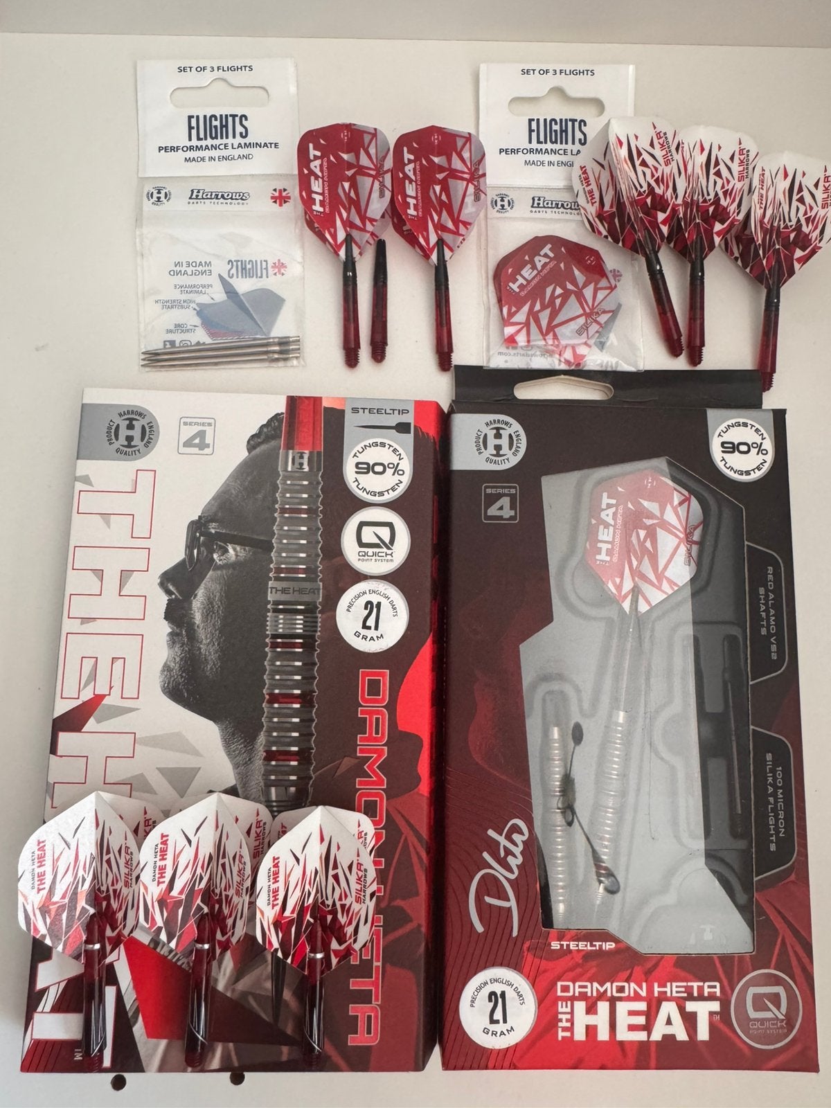 Harrows Damon Heta V4 21 gram Quick Point 90% - Dartpijlen, Sport en Fitness, Darts, Verzenden, Zo goed als nieuw, Pijlen