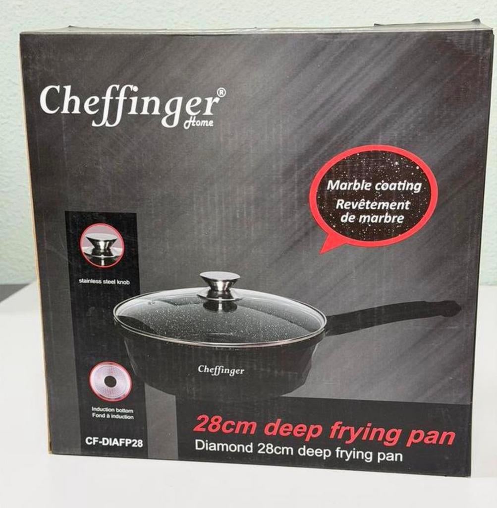 Cheffinger Hapjespan pan met Deksel – 28 cm Zwart – Inductie, Ophalen of Verzenden, H, H, Koekenpan of Braadpan