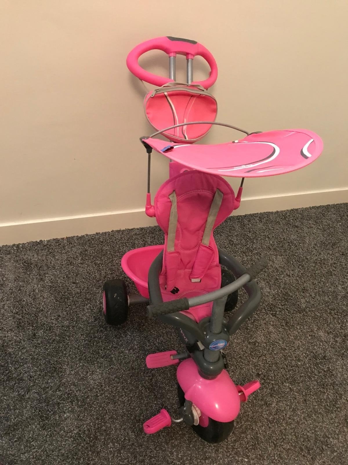 Driewieler Roze - SmartTrike - met duwstang en zonnekap, Ophalen, Smart trike, Duwstang