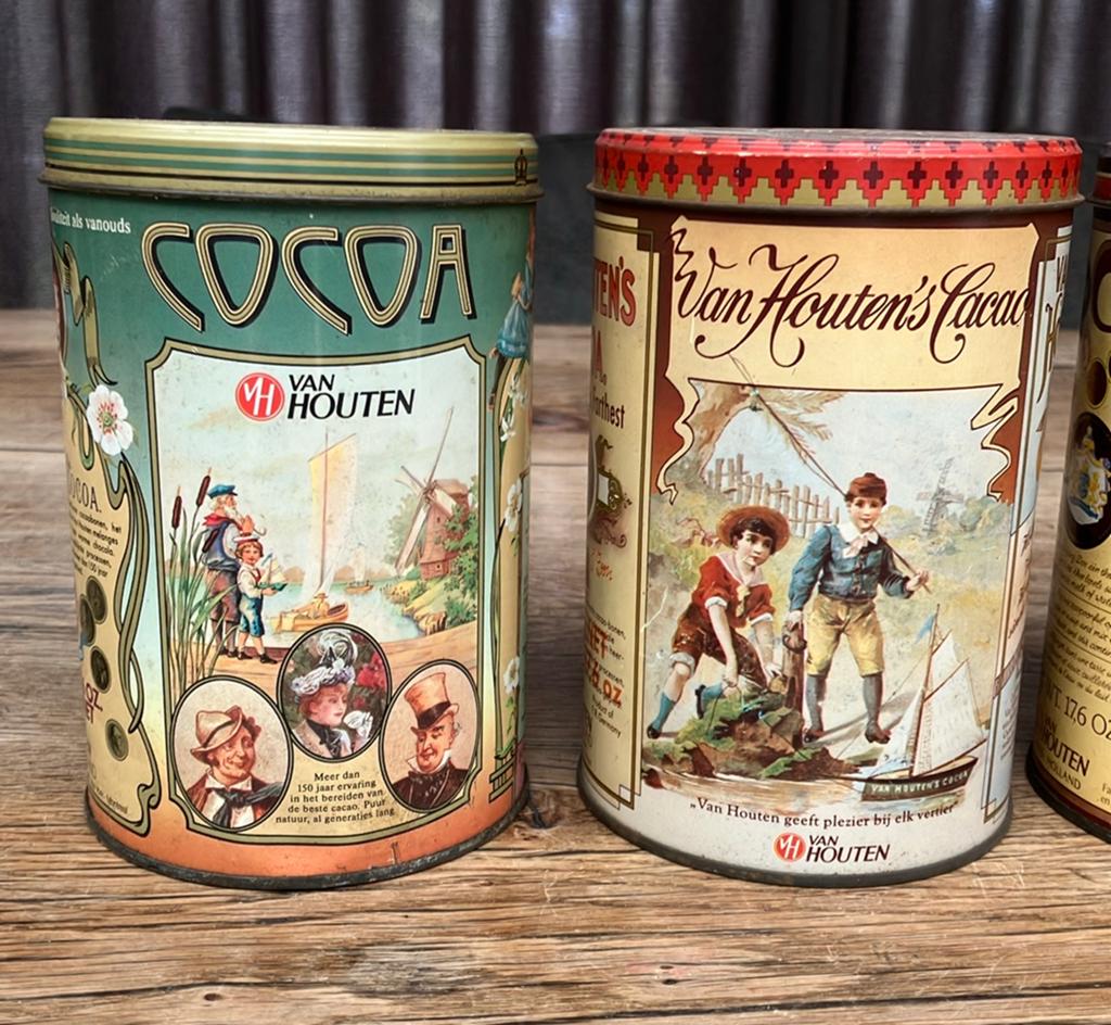 5 oude Van Houten cacao blikken, Ophalen of Verzenden, Gebruikt, Verpakking
