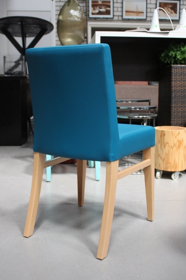 6 leuke eetkamerstoelen keukenstoelen hout kunstleer blauw, Ophalen, Blauw, Hout, Zo goed als nieuw