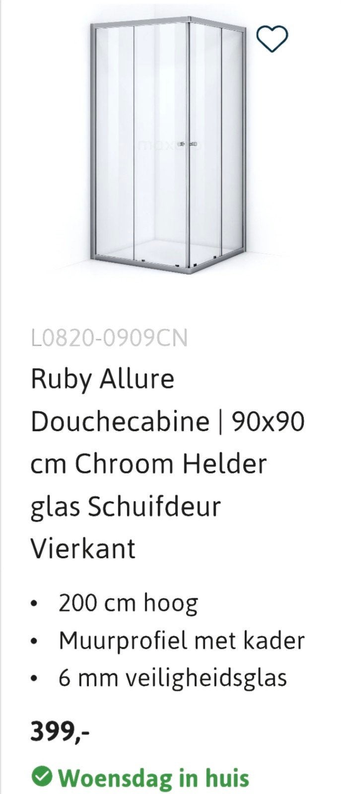 Douchecabine 90x90 cm Chroom Helder Glas, Ophalen, Gebruikt, Chroom, Douche