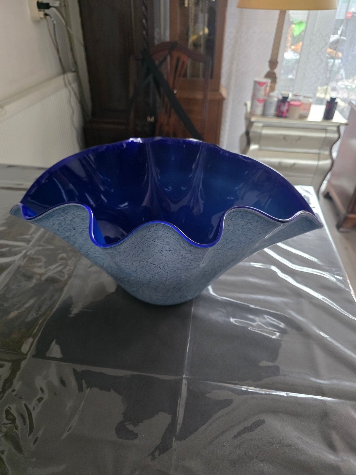 Prachtige kobaltblauwe glazen schaal, decoratief object, Ophalen