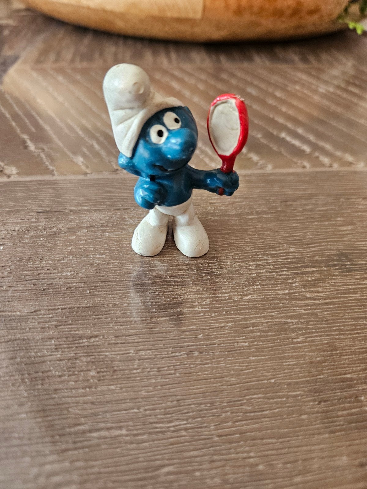 Vintage Schleich Smurf met spiegel - Made in Hong Kong 1972, Verzamelen, Smurfen, Ophalen of Verzenden, Gebruikt, Overige Smurfen