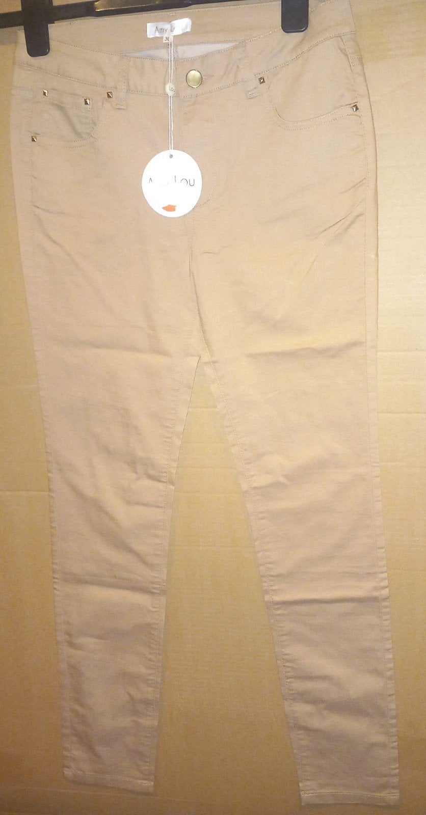 beige kleurige dames skinny jeans stretch broek maat 38 - M, Ophalen of Verzenden