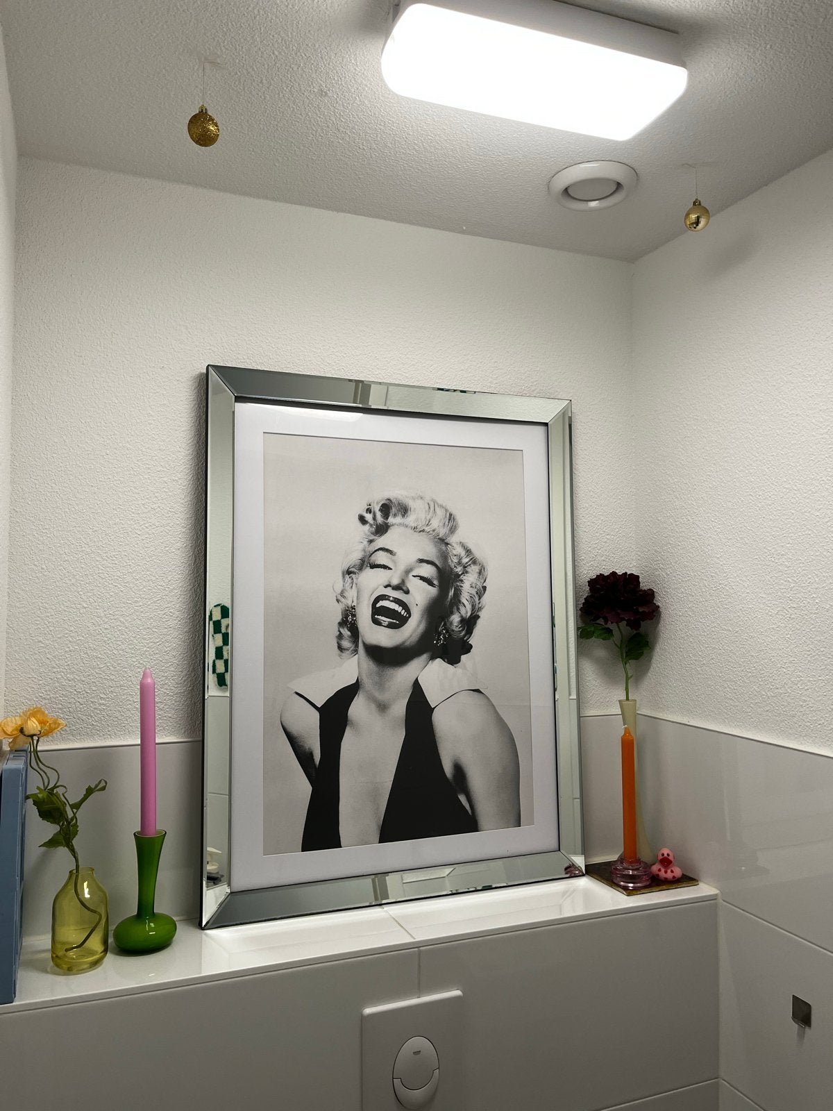 Marilyn Monroe lijst met spiegelrand, Met afbeelding, Zilver, Ingelijst werk, Ophalen of Verzenden