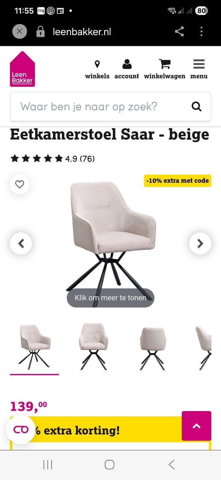 3 draaibare eetkamerstoelen zo goed als nieuw, Ophalen, Zo goed als nieuw