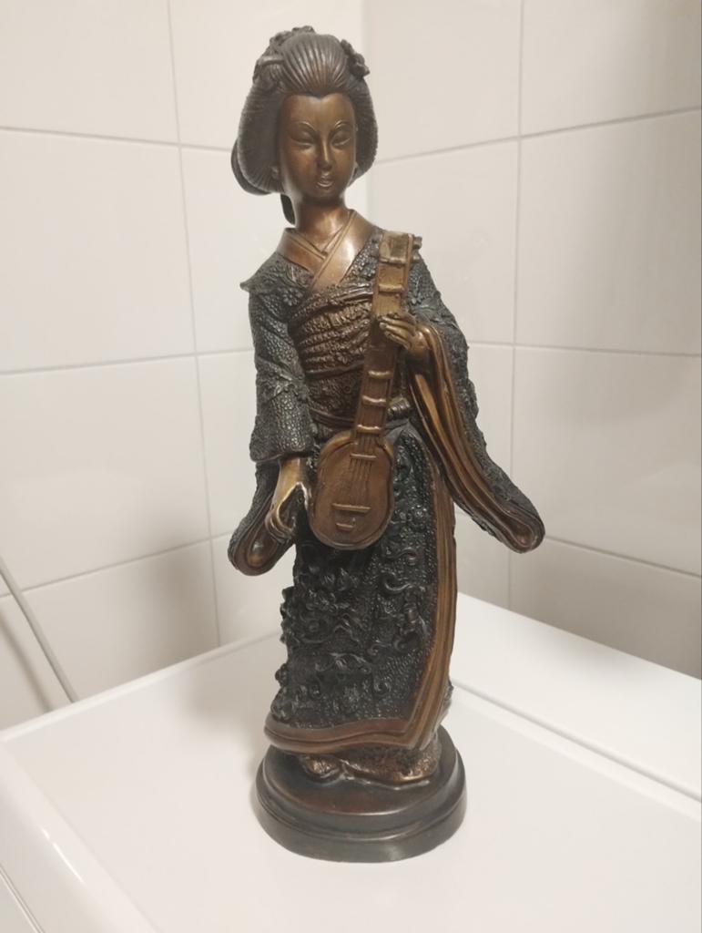 Antiek gesigneerd japans bronzen geisha, Ophalen of Verzenden
