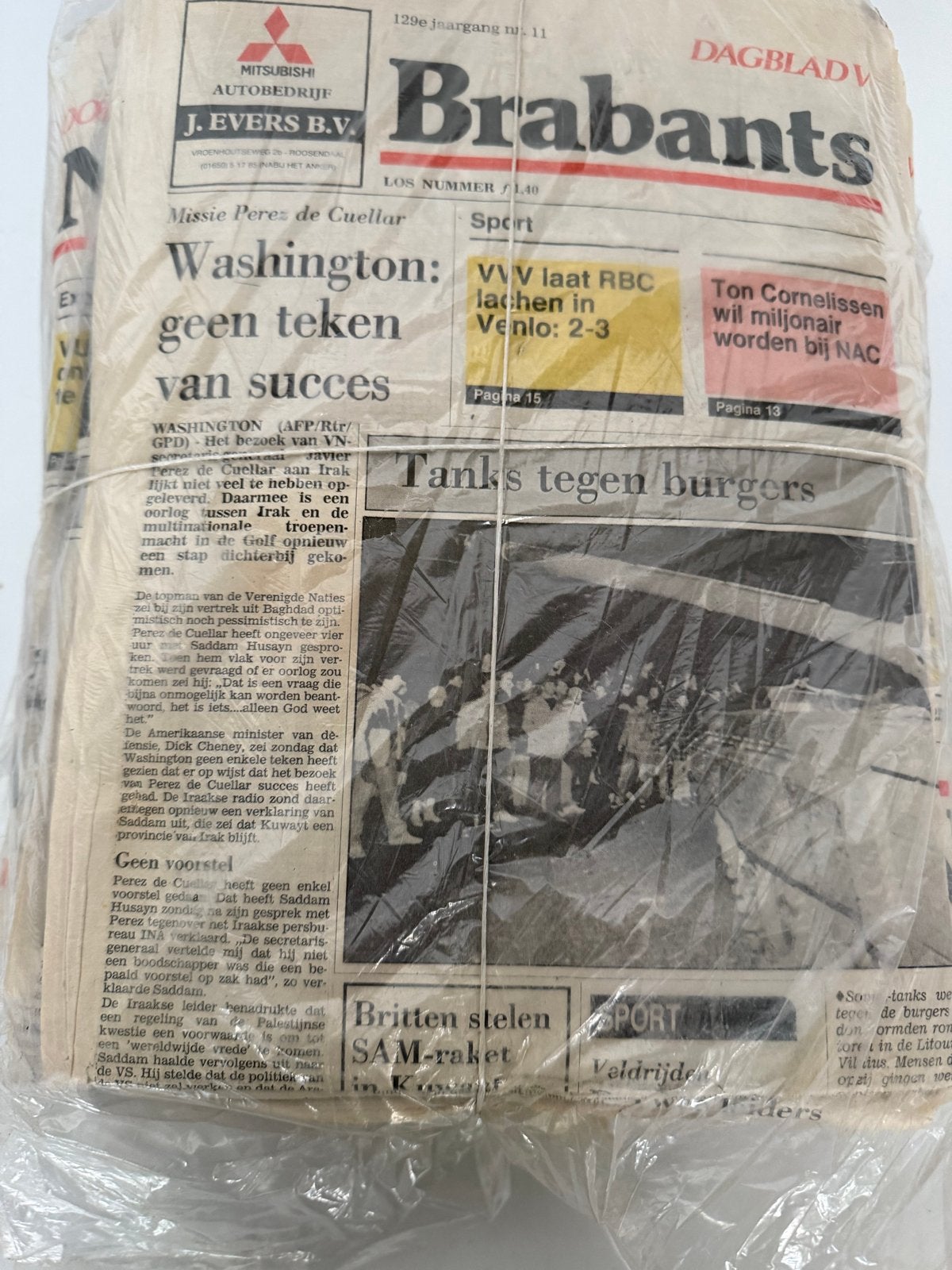 Vintage krantenDagblad Brabants Nieuws Golf Oorlog 1991, Ophalen of Verzenden, Gelezen, Krant