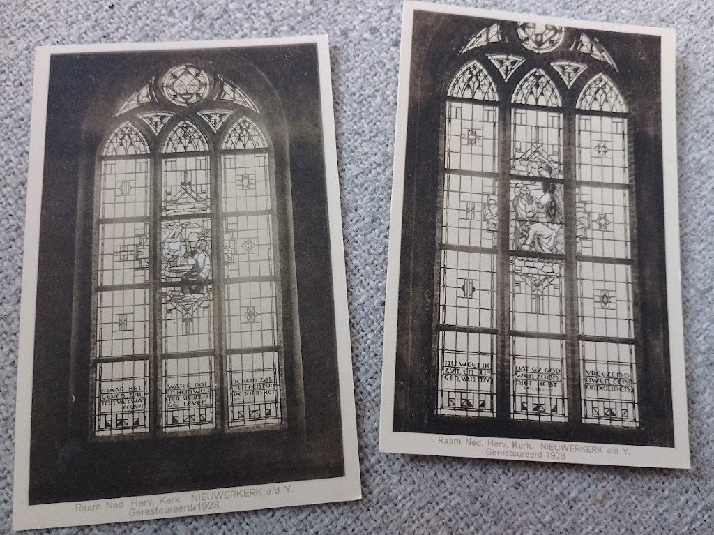 Oude Hervormde Kerk,Glas in lood ramen Nieuwerkerk ad IJssel, Ophalen of Verzenden, 1920 tot 1940, Ongelopen, Zuid-Holland