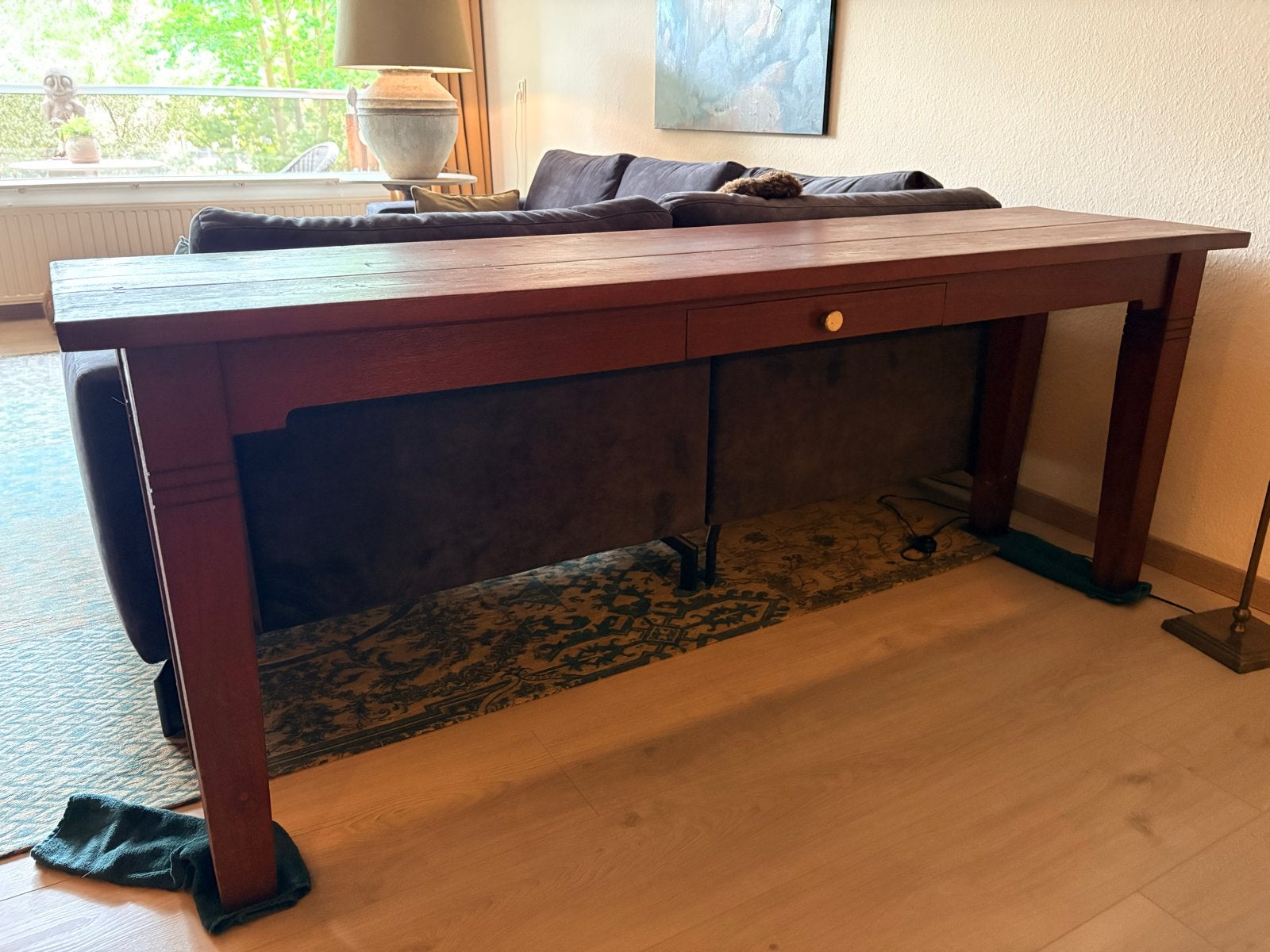 Stoere hardhouten sidetable roodbruin 200x50x78,5 cm, Ophalen, Gebruikt, 200 cm of meer, Overige houtsoorten