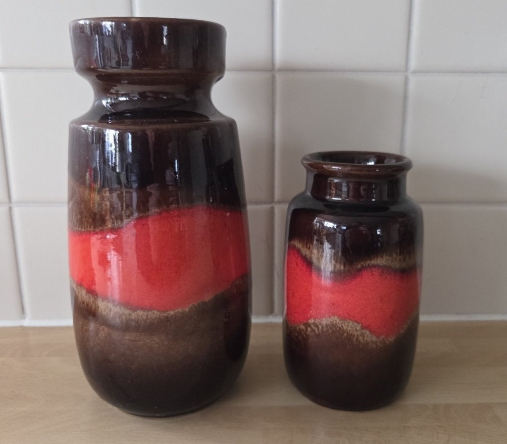 2x Oranje bruine West Germany vaas Schreurich, Antiek en Kunst, Antiek | Vazen, Ophalen