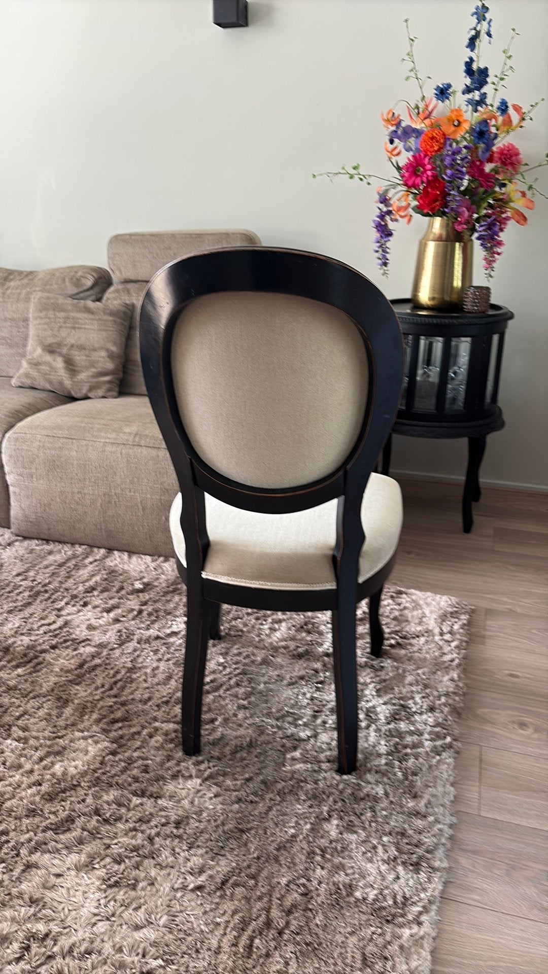 4 eetkamerstoelen zwart/beige alles nu €20.-  (snel weg), Ophalen, Gebruikt