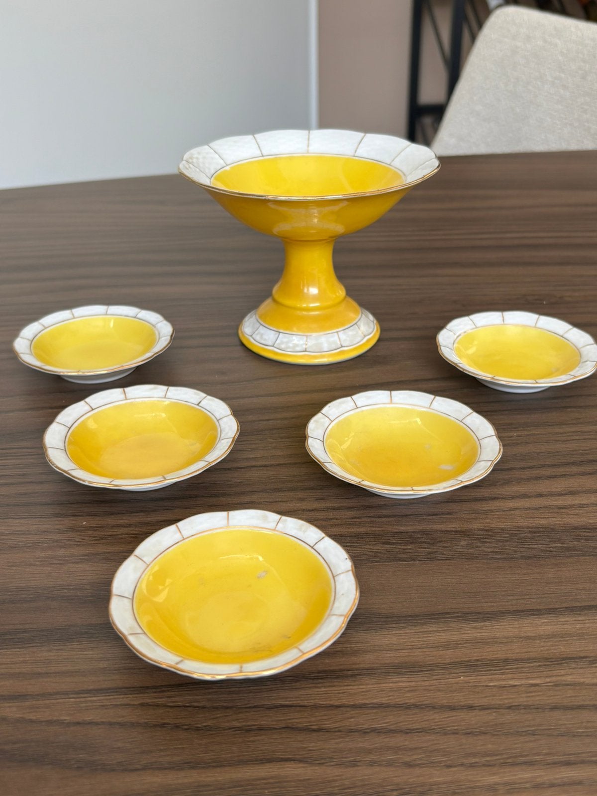Zeldzame antieke Meissen set (Carl Teichert) – Geel met goud, Ophalen of Verzenden