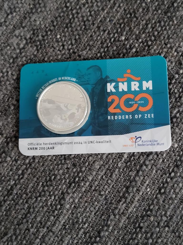 Zwaar Verzilverde KNRM 200 Jaar Herdenkingsmunt 2024, Postzegels en Munten, Ophalen of Verzenden, 5 gulden, Losse munt
