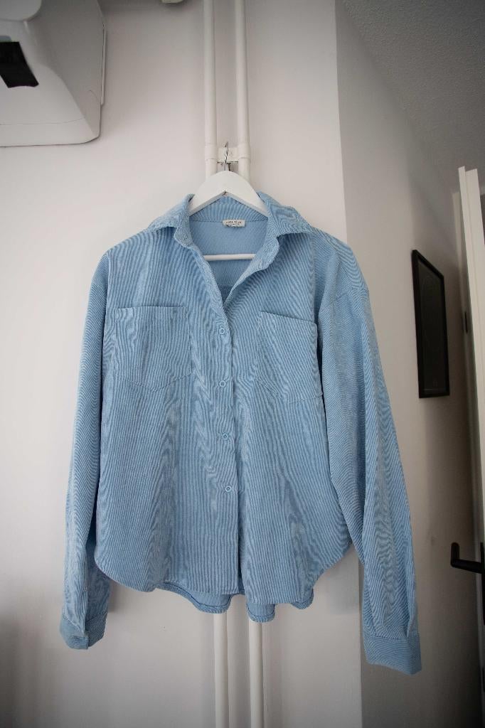 Blauwe rib blouse / jasje Anti Blue maat XS, oversized, Anti Blue, Blauw, Ophalen of Verzenden, Zo goed als nieuw