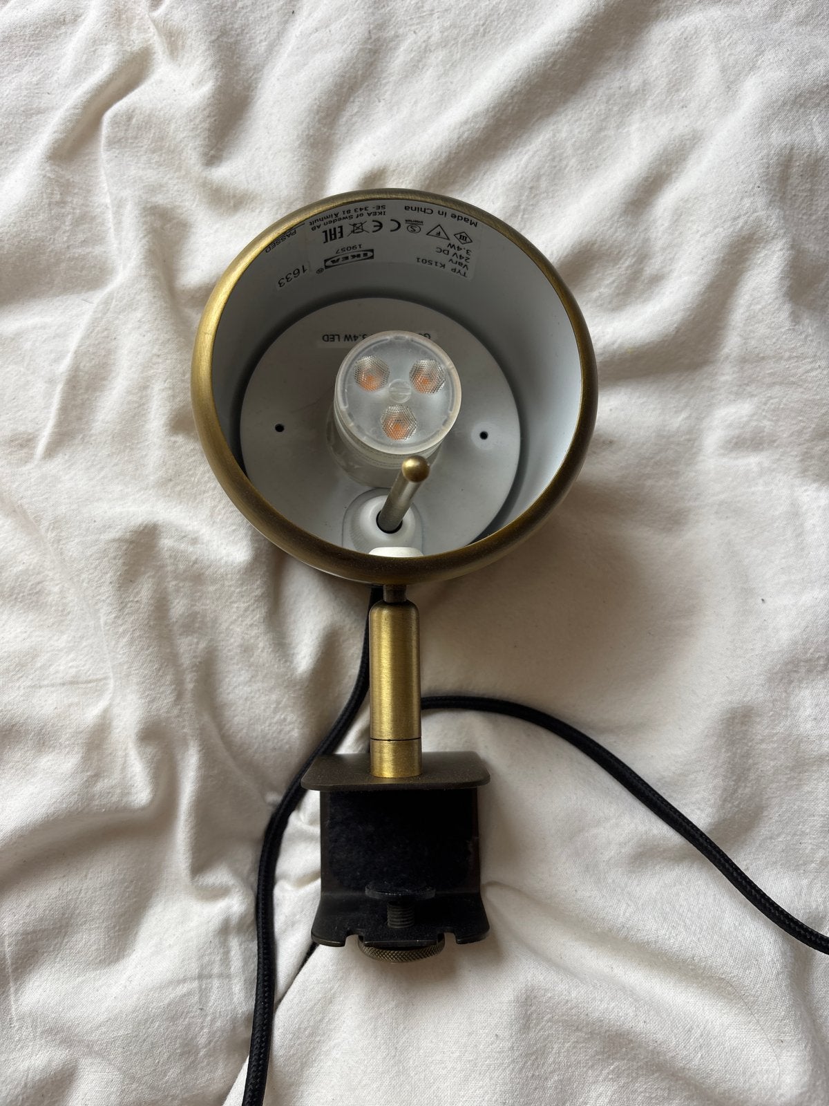 Gouden bedlampje met klem - IKEA VÄXJÖ, Metaal, GU10, Zo goed als nieuw, Goud