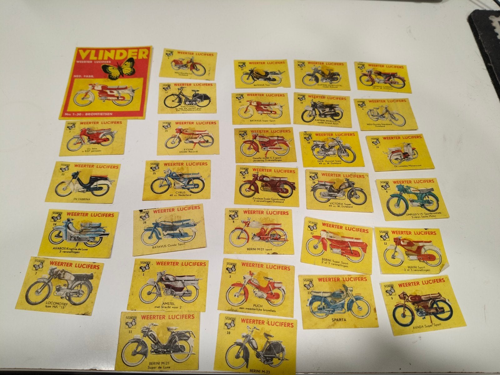Vintage Weerter Lucifers Vlinder BromfietsenVerzamelplaatjes, Verzenden, Gebruikt, Luciferdoosjes of -merken