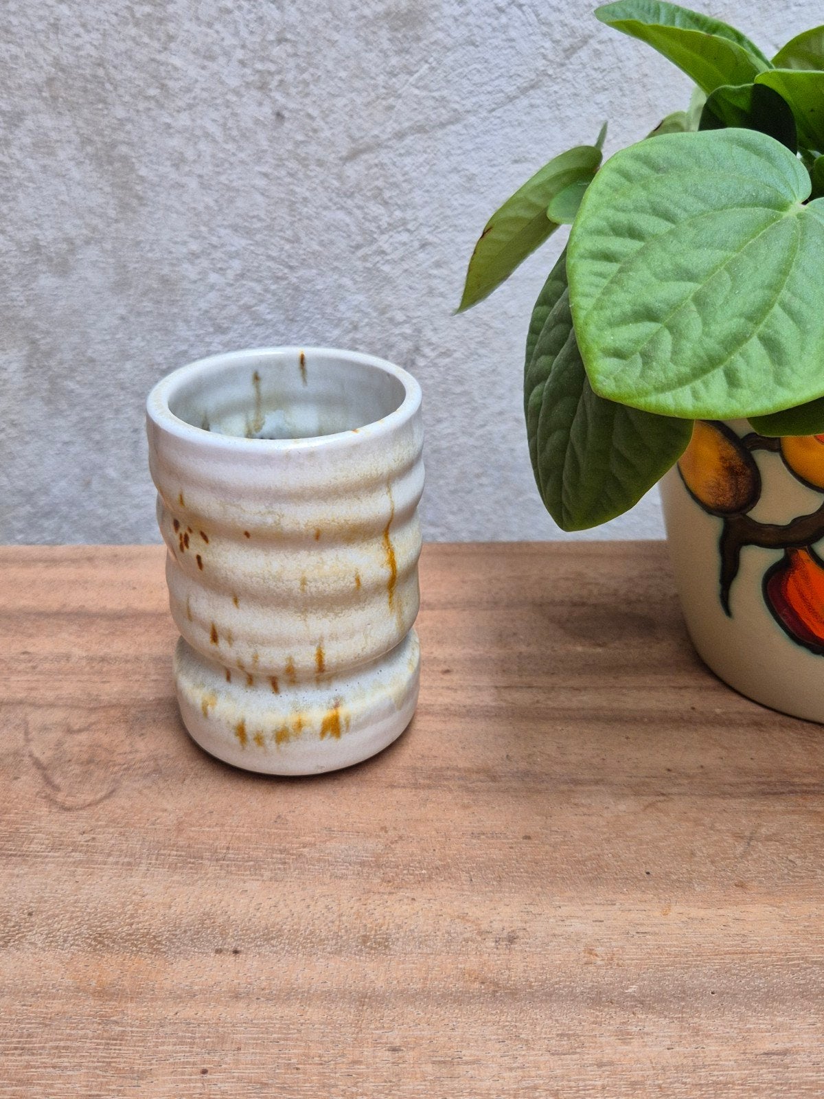 Vintage Ravelli Keramiek Vaasje - Crème met Bruine Spikkels, Ophalen of Verzenden