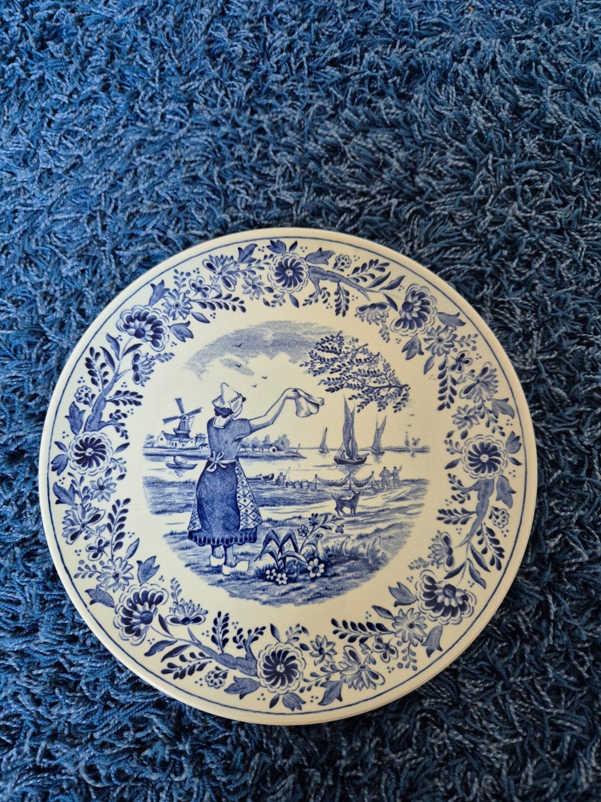 Vintage Delfts Blauw wandbord met Hollands tafereel, Ophalen
