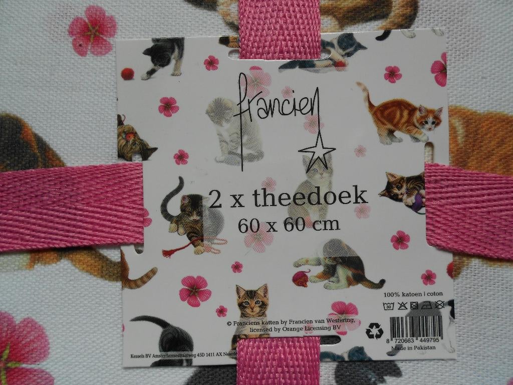 2 theedoeken Franciens katten, Ophalen, Nieuw, Wit, Theedoek of Handdoek