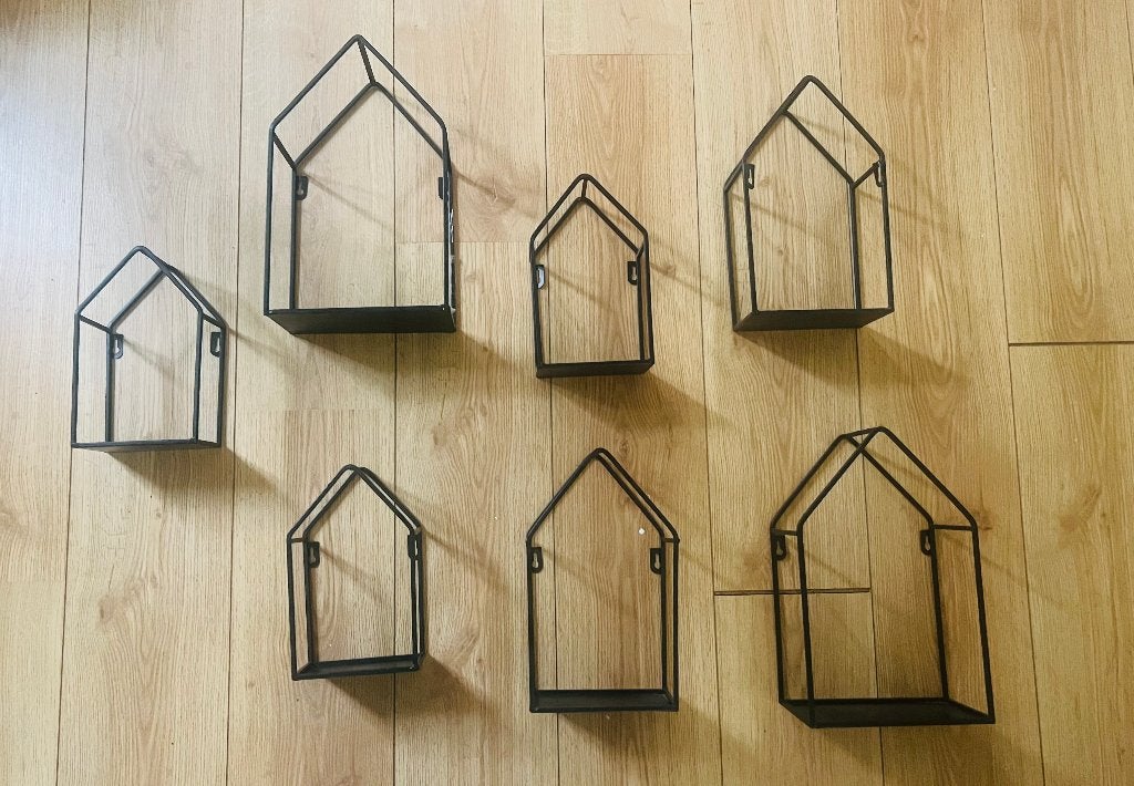 Set van 7 Huisjes | wanddecoratie | metaal | zwart, Metaal, Wandhanger, Zwart, Ophalen of Verzenden