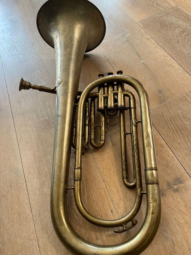 Antieke mahillon tenorhoorn/bariton- blaasinstrument, Ophalen of Verzenden, Gebruikt
