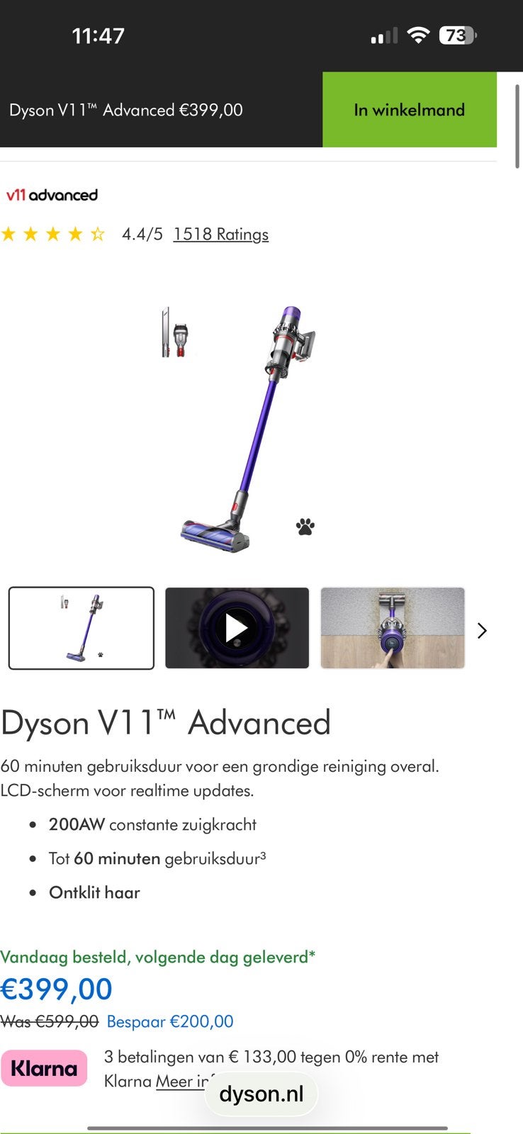 Dyson v11 advanced, Ophalen, Zo goed als nieuw